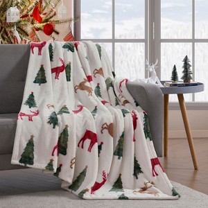 Kate Aurora Christmas Tis' The Season Trees & Reindeer Ultra Soft & Plush Accent Throw Blanket - 50" x 60" - 1 of 3