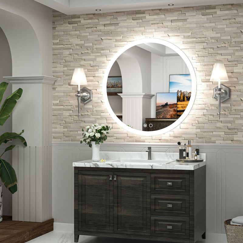 Keonjinn LED Round Front Light Bathroom Vanity Wall Mirror, 3 Color Temperatures Dimmable, Anti-Fog, 2 of 4