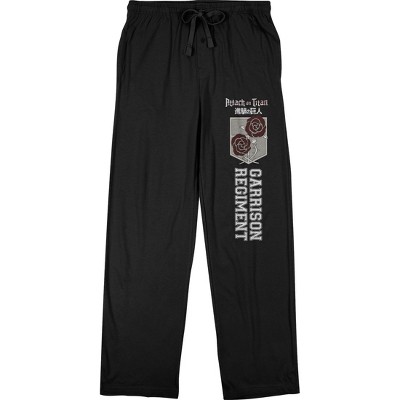 Attack On Titan Men's Garrison Regiment Text & Logo Black Sleep Pajama Pants