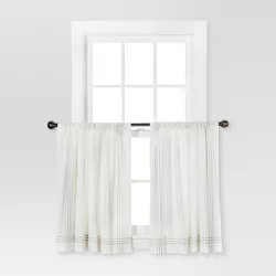 2pk 42"x36" Light Filtering Stripe Border Curtain Tiers Cream/Gray - Threshold™