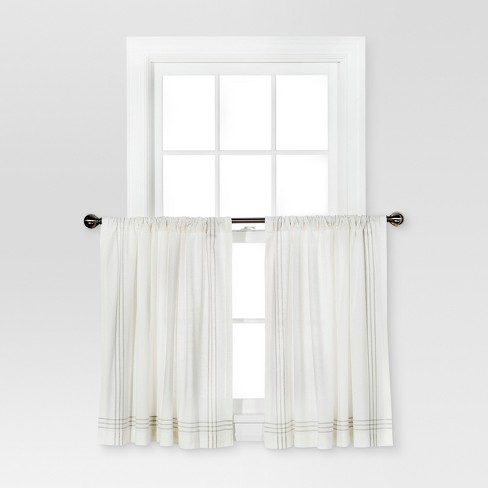 2pk 42"x36" Light Filtering Stripe Border Curtain Tiers Cream/Gray - Threshold™ - image 1 of 1