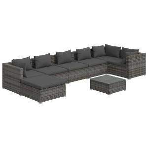 vidaXL Garden Lounge Set Grey PE rattan, powder-coated steel, plastic, glass - 1 of 4