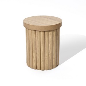 LuxenHome Brown Wood Fluted Round Side Table, 19" Mid Century Modern Wooden Accent Tables for Small Spaces, Bedside Table for Living Room - 1 of 4