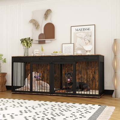 Famapy Spacious Large Double Dog Cage Furniture with Multiple Drawers
