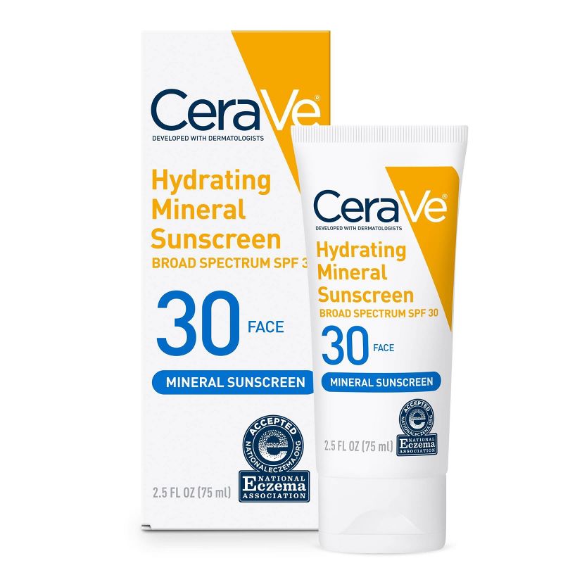 CeraVe Hydrating Mineral Face Sunscreen Lotion &#8211; SPF 30 - 2.5oz, 1 of 19