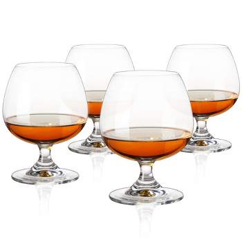 True Snifter Glasses Brandy Bowls, Cognac Balloon Glass for Bourbon, Whiskey, Whisky, Scotch, 14 Ounce, Crystal, Set Of 4, Clear