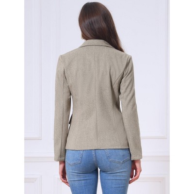 Женские пиджаки INSPIRE CHIC Women's Herringbone Tweed Long Sleeve Business Casual Blazers with Pockets Medium Brown — фото 3