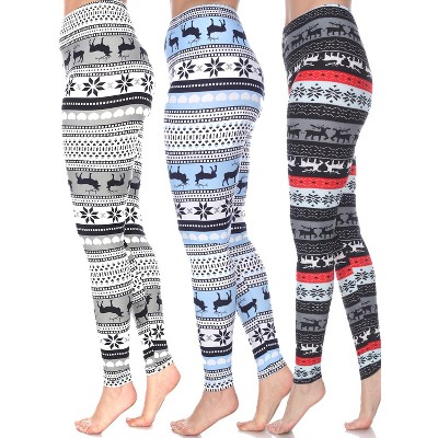 Women's Pack of 3 Plus Size Leggings Grey/Red, Grey/White, Blue/White One  Size Fits Most Plus - White Mark