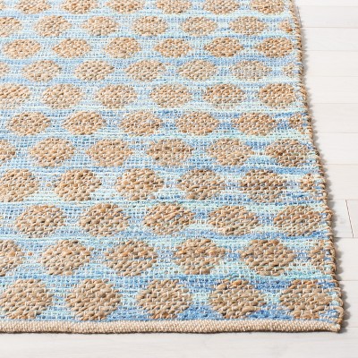 Cape Cod Blue and Natural Hand-Knotted Cotton Runner Rug