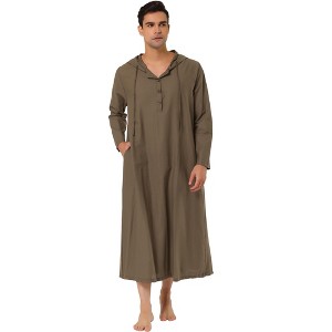 Lars Amadeus Men's Button Closure Side Split Hooded Sleeping Nightgown - 1 of 4