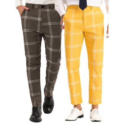 Lars Amadeus Men's Plaid Printed Slim Fit Business Office Trousers 2 Packs