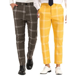 Lars Amadeus Men's Plaid Printed Slim Fit Business Office Trousers 2 Packs - 1 of 4