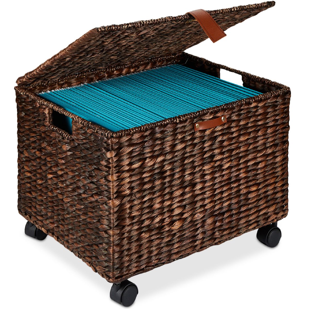 Best Choice Products Hyacinth Rolling Filing Cabinet Mobile Organizer Storage Basket w/ Lid, Locking Wheels - Natural