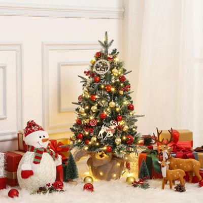 3/4.5 Ft Christmas Tree with 78 Multicolor Led Lights, Pre-Lit Artificial Christmas Trees with Potted Base