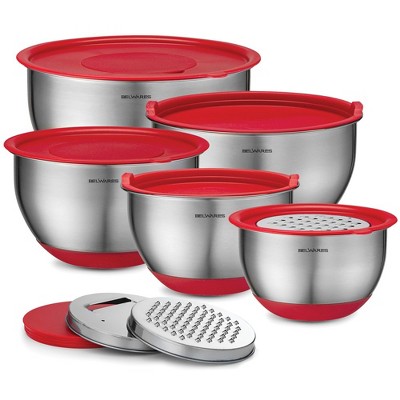 Chef Pomodoro Mixing Bowls with Lids, Stainless Steel Bowl Set, Non-Slip Silicone Base, Mixing Bowl Set - 3 Piece (1.5 qt, 3 qt, 5 qt), Bowls for