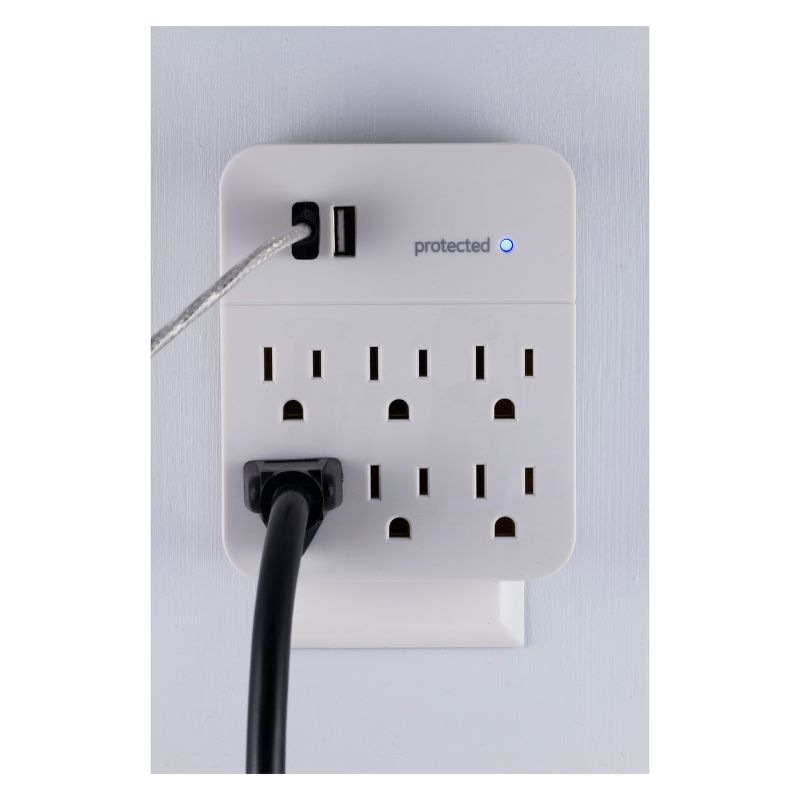 GE 6 Outlet 2 USB Port Surge Protector Wall Tap 560 White, 5 of 8