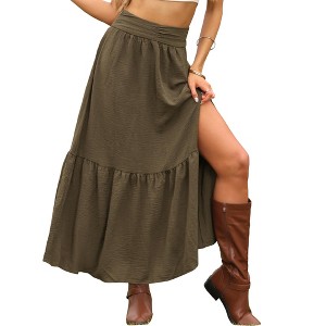 INSPIRE CHIC Women's Pleated Summer Casual High Waist Side Slit A Line Maxi Tiered Skirt - 1 of 4