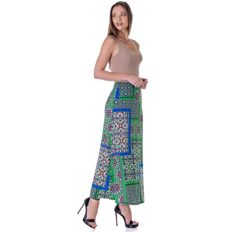 24seven Comfort Apparel Green Scarf Print Elastic Waist Ankle Length Comfortable Maxi Skirt, 5 of 9