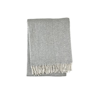 HomeRoots 51" X 67" Gray Cotton Woven Herringbone Throw Blanket with Fringe