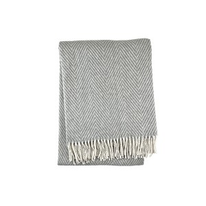 HomeRoots 51" X 67" Gray Cotton Woven Herringbone Throw Blanket with Fringe - 1 of 2