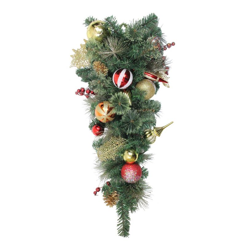 Northlight 30" Unlit Green Foliage, Pinecones and Berries Christmas Teardrop Swag, 1 of 2