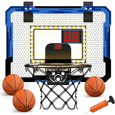 Mini Basketball Set Over Door with 3 Balls Pump Breakaway Rim Indoor Outdoor Toy Blue
