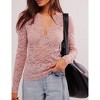 Women's Top V Neck Lace Long Sleeve Sheer Blouse Elegant Hollow Out Top - 3 of 3