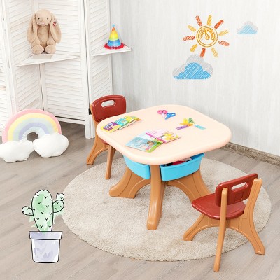 Kids Beige and Brown Polypropylene Activity Table and Chair Set