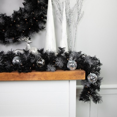 6' Black Pre-Lit LED Outdoor Christmas Garland with Warm White Lights