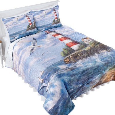 Collections Etc Lighthouse Coastal Detailed Scene Quilt