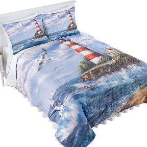 Collections Etc Lighthouse Coastal Detailed Scene Quilt - 1 of 3