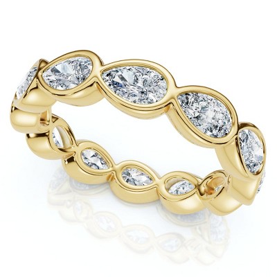 Pompeii3 2Ct Pear Shape Bezel Diamond Eternity Wedding Ring 14kGold or Platinum Lab Created