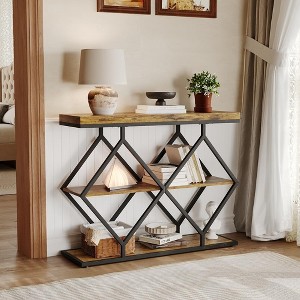 Acekool 3-Tier Industrial Entryway Table with Diamond Metal Frame, Storage Shelf for Hallway - 1 of 4