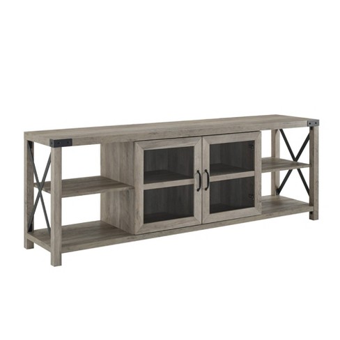 70" Glass Door Industrial Farmhouse X Side TV Stand ...