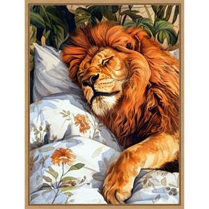 Amanti Art Animal Watercolor Art Lion Sleeping by Justyna Jaszke Framed Canvas Wall Art - 1 of 4
