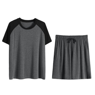 Lars Amadeus Mens Summer Solid Raglan Short Sleeve Shirt and Shorts Lounge Pajama Set