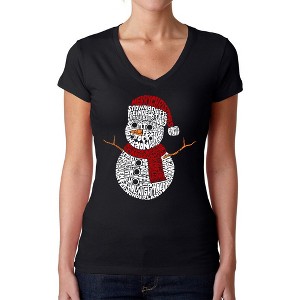 LA Pop Art Christmas Snowman - Women's Word Art V-Neck T-Shirt - 1 of 4