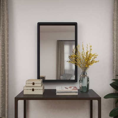 Elegant Matte Black Solid Wood Rectangular Wall Mirror 24" x 36"