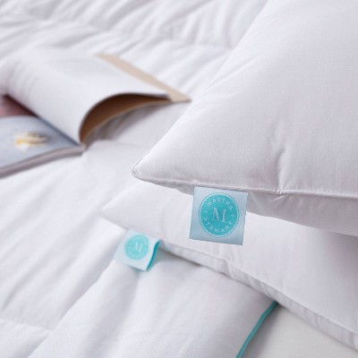 White Medium Firm Feather Down Bed Pillow Set