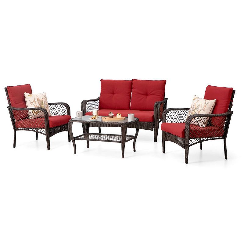4pc Outdoor Conversation Set with Loveseat, Chairs &#38; Coffee Table - Captiva Designs, 4 of 16