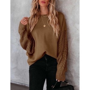Women's Ribbed Knit Sweater Long Sleeve Crewneck Pullover Casual Winter Top - 1 of 4