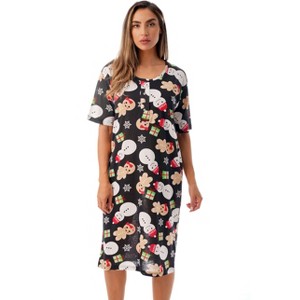 Just Love Womens Nightgown - Short Sleeve Henley Oversized Sleepwear Gown - 1 of 3