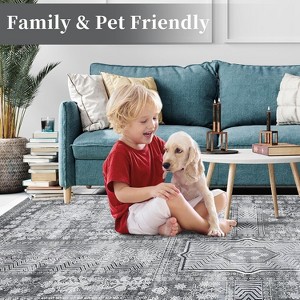 Vintage Washable Rug, Distressed Floral Low Pile Non-Slip Soft Accent Carpet for Living Room, Bedroom, Nursery, Entryway - 1 of 4