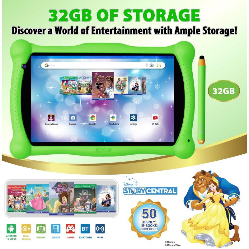Contixo 7" Kids 32GB, 2GB RAM Tablet (2023 Model) 50 Disney E-Books with Kids Smart Watch, 4 of 17