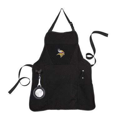 Evergreen Minnesota Vikings Black Grill Apron- 26 x 30 Inches Durable Cotton with Tool Pockets and Beverage Holder