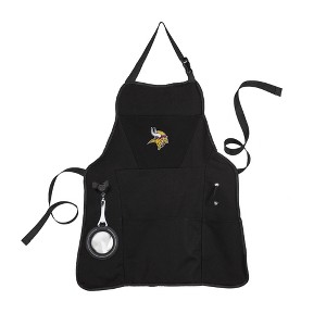 Evergreen Minnesota Vikings Black Grill Apron- 26 x 30 Inches Durable Cotton with Tool Pockets and Beverage Holder - 1 of 1