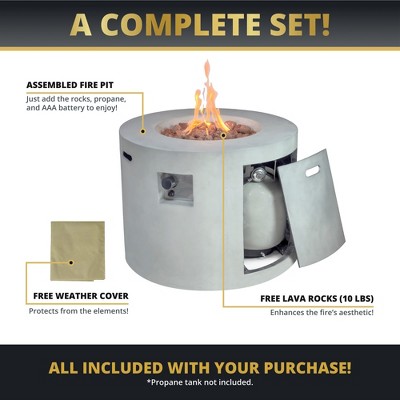 Loren 32-Inch Round Gray Concrete Propane Fire Pit Table