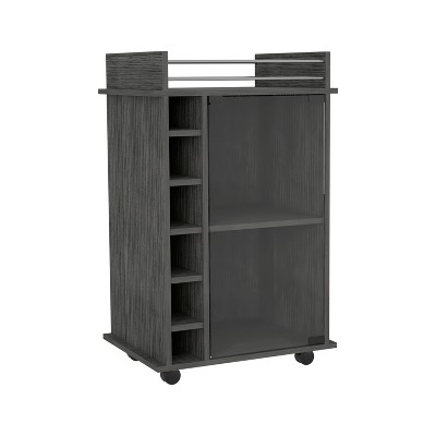Vynxaria 37-Inch Bar Serving Carts, Smokey Oak Finish, Mobile Beverage Station with Wine Cubbies