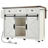 JUJABU 53.7" Farmhouse Kitchen Island with Power Outlet, 2 Sliding Barn Door Kitchen Storage Island with Drop Leaf - 2 of 4