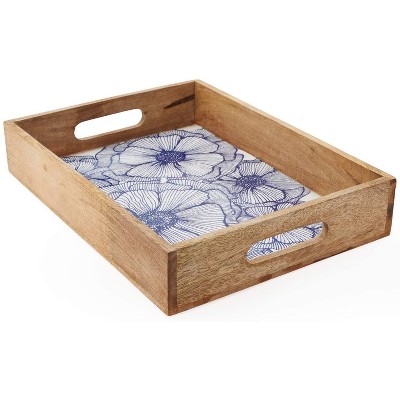 Farmlyn Creek Wood Serving Tray, Blue Flowers (16 x 12 In)